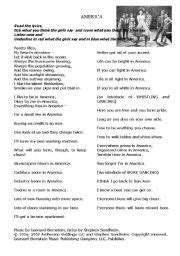 America, West Side Story - ESL worksheet by feenanou