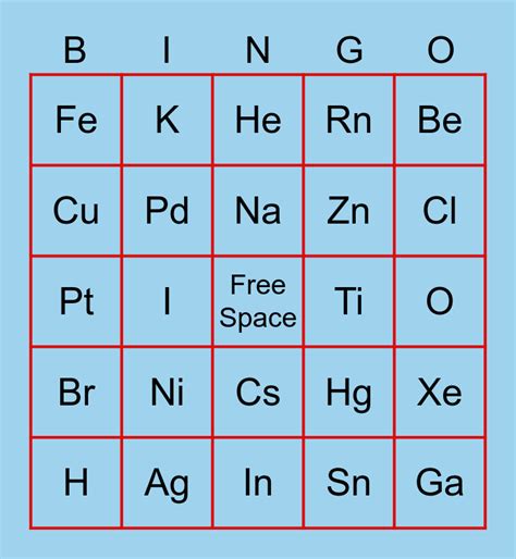 Periodic Table Bingo (First 20 elements) Bingo Card