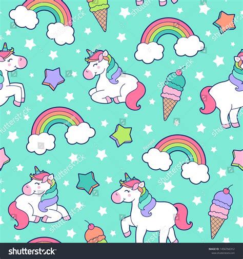 Cute Unicorn Rainbow Star Ice Cream: vector de stock (libre de regalías ...