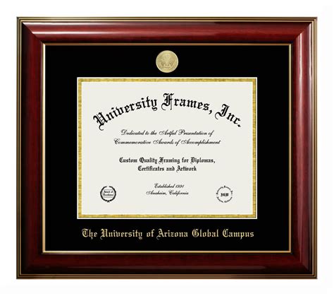 University of Arizona Global Campus Diploma Frame in Classic Mahogany with Gold Trim with Black ...