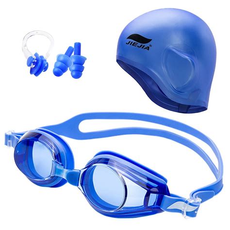 Swimming Gear Set with Swim Goggle Swim Cap Ear Plugs Nose Clip For ...