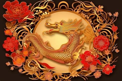 Premium AI Image | A dragon with a red flower in the middle