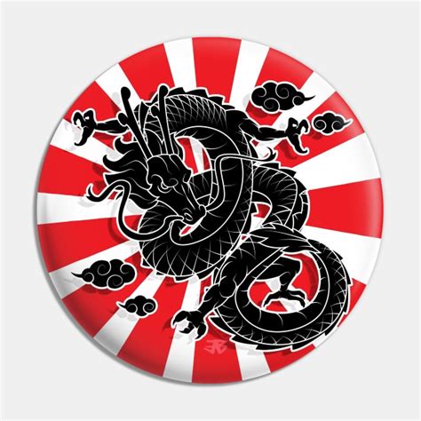 Japanese Dragon Tattoo Style With Rising Sun Japan Flag - Japanese Dragon - Pin | TeePublic