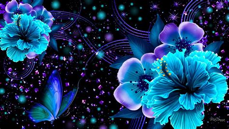 Harmony of Colors, dramatic, shine, butterflies, spring, lavender, lights, sparkles, HD ...