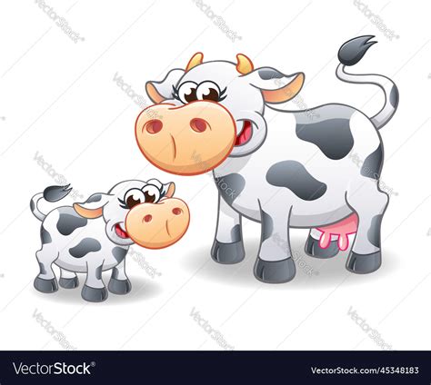 Cute cartoon cow with calf characters Royalty Free Vector