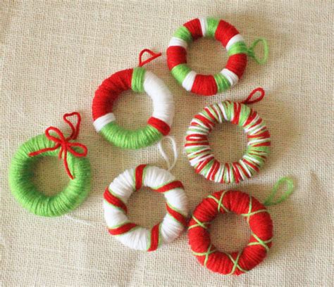 CLEARANCE Mini Christmas Wreaths Ornaments Set of 6 Yarn