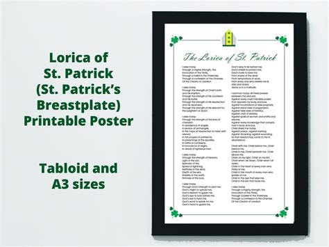 Lorica of St. Patrick Printable Poster St. Patrick's Breastplate - Etsy