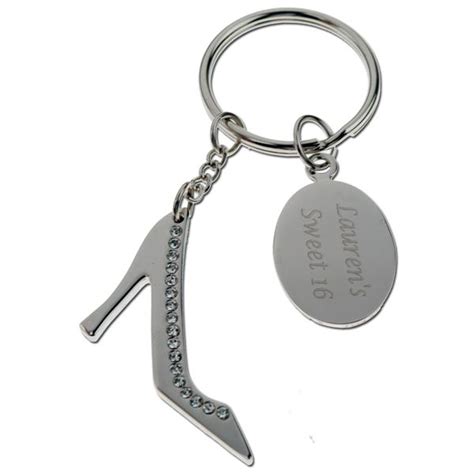 High Heel Shoe Keychain with Crystal Jewels-ENGRAVED