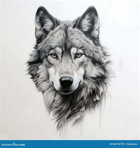 Realistic Wolf Portrait Tattoo Drawing on White Background Stock ...