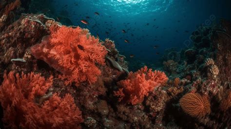 Red Corals On An Underwater Coral Reef Background, Coral Covered Dropoff, Mergui Archipelago ...