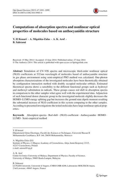 (PDF) Computations of absorption spectra and nonlinear optical properties of molecules based on ...