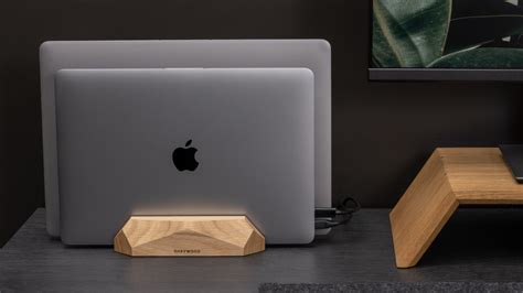 Oakywood Dual Vertical Wood Laptop Stand has two slots for tablets or ...