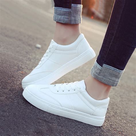 Breathable White Shoes Woman 2018 Summer Fall Lace up PU Casual Shoes ...