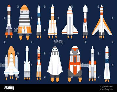 Space rockets. Flat spaceship shuttles launched for cosmic explore ...