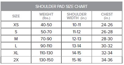 Douglas Shoulder Pad Sizing Chart