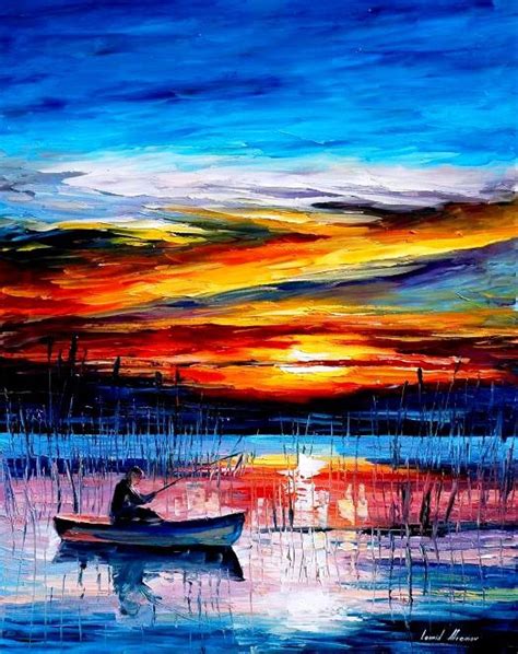 MORNING FISHING — PALETTE KNIFE Oil Painting On Canvas By Leonid ...