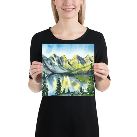 Rocky mountains lake giclee print Watercolor art - Inspire Uplift