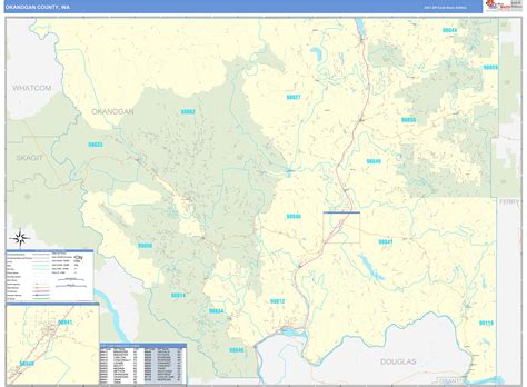 Okanogan County, WA Zip Code Wall Map Basic Style by MarketMAPS - MapSales