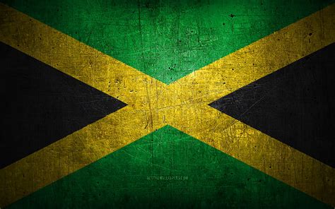 Jamaican metal flag, grunge art, North American countries, Day of Jamaica, national symbols, HD ...