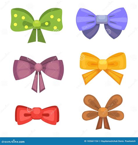 Cartoon Cute Gift Bows with Ribbons. Color Butterfly Tie Stock Vector - Illustration of gift ...