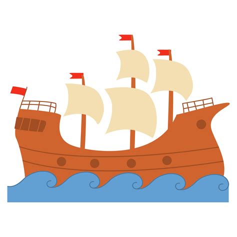 Cartoon wooden ship for sea.Sailing ship.Isolated on white background ...