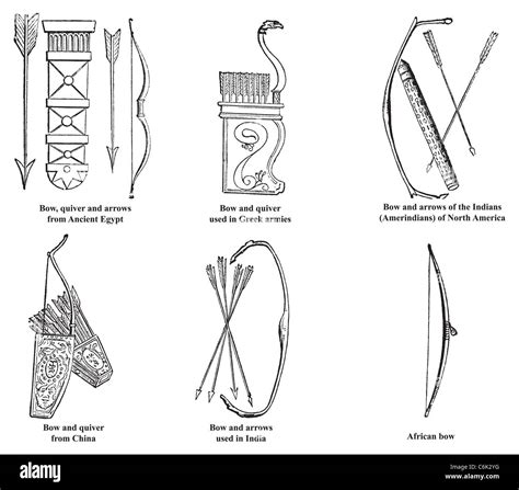 Ancient Egypt, Greek, Chinese, Indian, Amerindian and African bow, arrows and quiver old ...