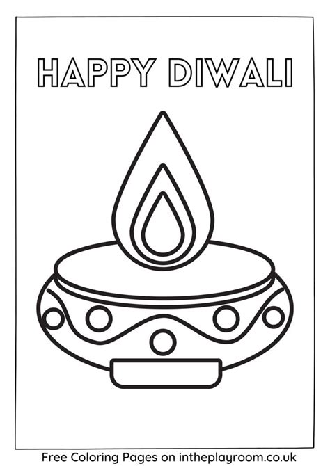 a happy diwali coloring page with a candle on the plate and text that ...