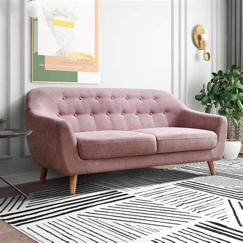 Clearance! Pink Loveseat Sofa, Mid Century Modern Fabric Sofas for ...