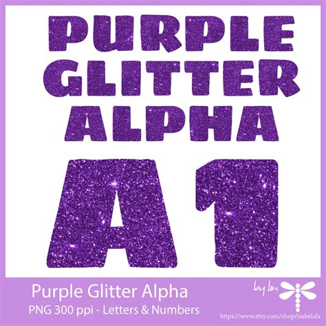 Purple Glitter Alphabet Letters and Numbers 37 PNGs | Etsy