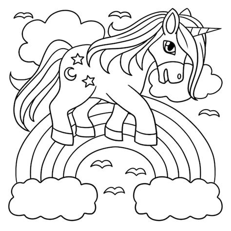 Premium Vector | Unicorn Walking On The Rainbow Coloring Page