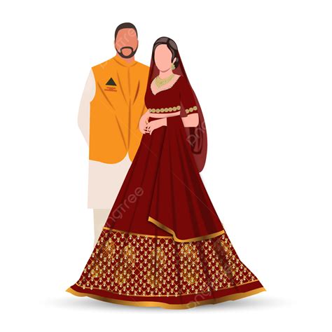 Indian Wedding Clipart Containing Bride And Groom Wearing Red Colour ...