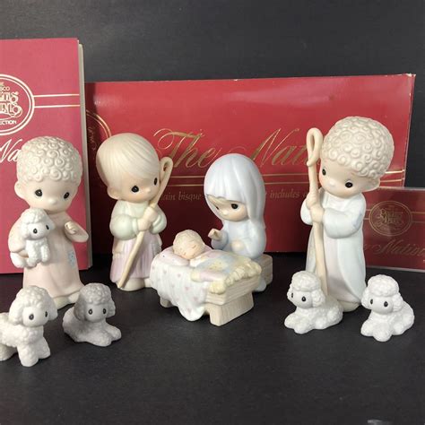 1986 Precious Moments Nativity Set 9 Piece Box Cassette Booklet Christmas Bisque #Enesco # ...