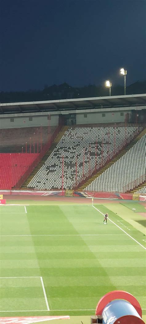 The away stand at Red Star's stadium after Rangers fans ripped off the ...