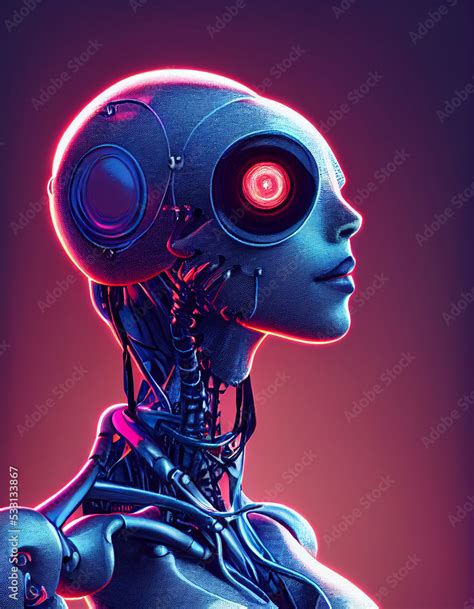 Futuristic Sci-Fi Humanoid Cyborg Woman with Big Eyes 3D Conceptual Art ...