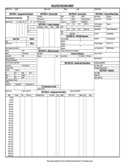 Enlisted Record Brief 2020 - Fill and Sign Printable Template Online | US Legal Forms