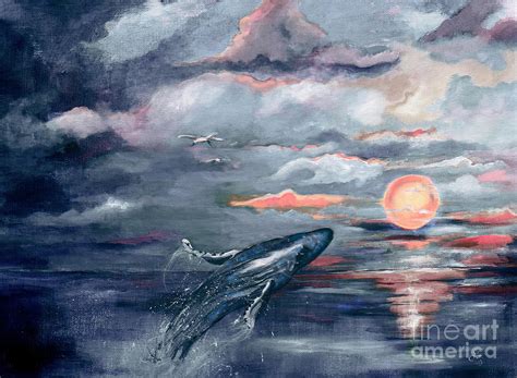 Whale Jumping Ocean Sunset Painting by Ginette Callaway - Pixels