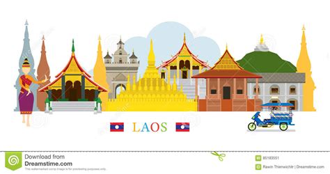 Laos Landmarks Skyline stock vector. Illustration of historical - 85183551