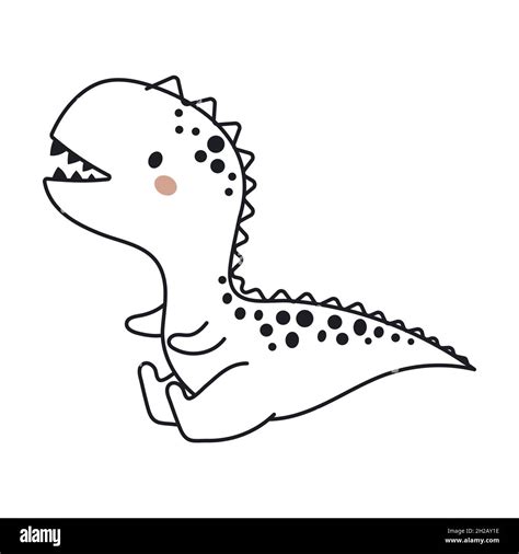 Cute dinosaur in outline sketch style. Funny cartoon dino for kids ...