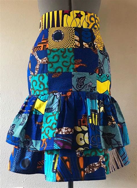 African Wax Print Patchwork Ruffled Pencil Skirt High Waist | Etsy ...