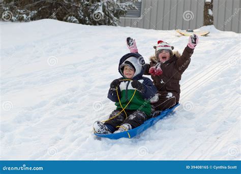 Children Kids Sledding Toboggan Sled Snow Winter Stock Image - Image: 39408165