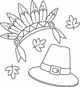 Thanksgiving Indian Headdress Pilgrim Hat Coloring 7819079 Vector Art  sketch template