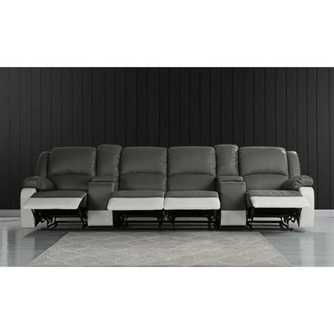 Home Theater 4 Seat Recliner Sofa with Cup Holders, Grey/White ...