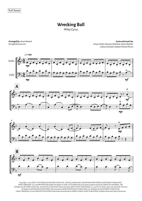 Wrecking Ball (arr. Aaron Bennett) by Miley Cyrus Sheet Music for ...