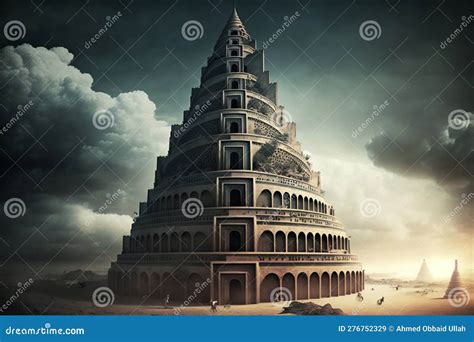 Tower Of Babel. Ancient City Babylon Of Mesopotamia And Iraq. Cartoon ...