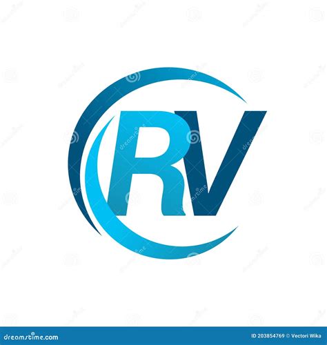 Initial Letter RV Logotype Company Name Blue Circle and Swoosh Design. Vector Logo for Business ...