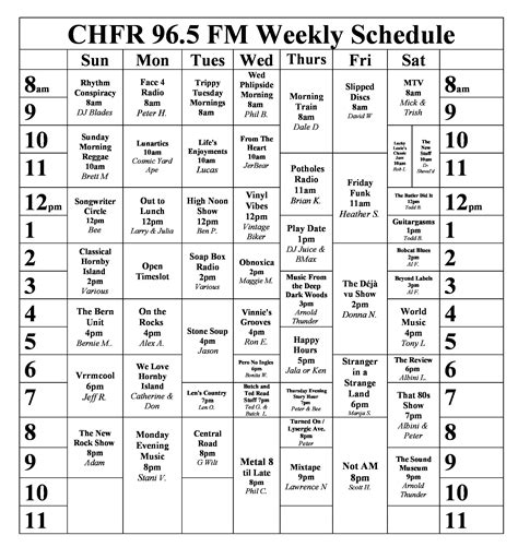 Radio Schedule - CHFR, Hornby Island Radio