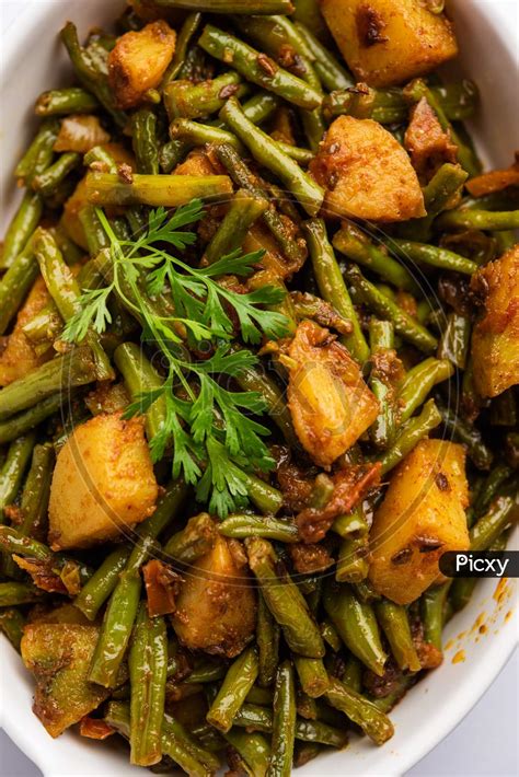 Image of Indian Long Bean Potato Curry Or Chawli Or Barbati And Aloo ...