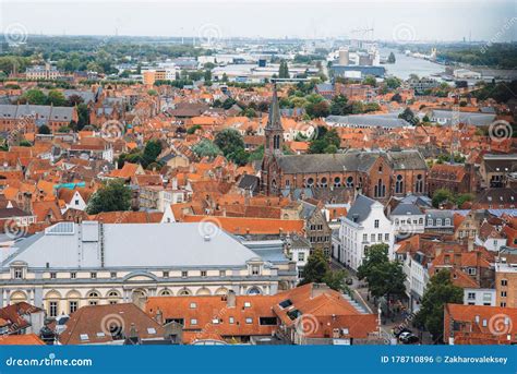 Panoramic View from the Belfort Tower on the Historic Part of Bruges and the Cathedral of St ...