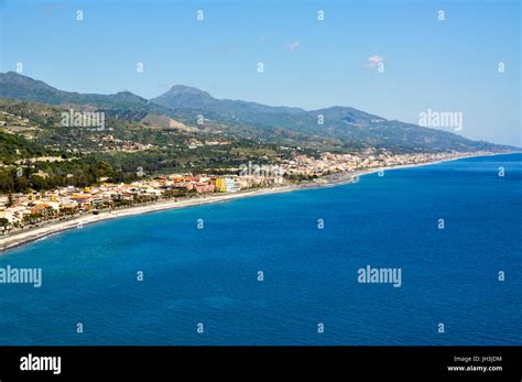 The Strait of Messina and the beaches along Sant Alessio Siculo in the Province of Messina ...