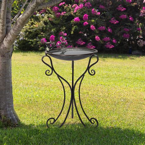 Alpine Corporation 35-Inch Metal Bird Bath with Birds and Leaf Figurines - Walmart.com - Walmart.com